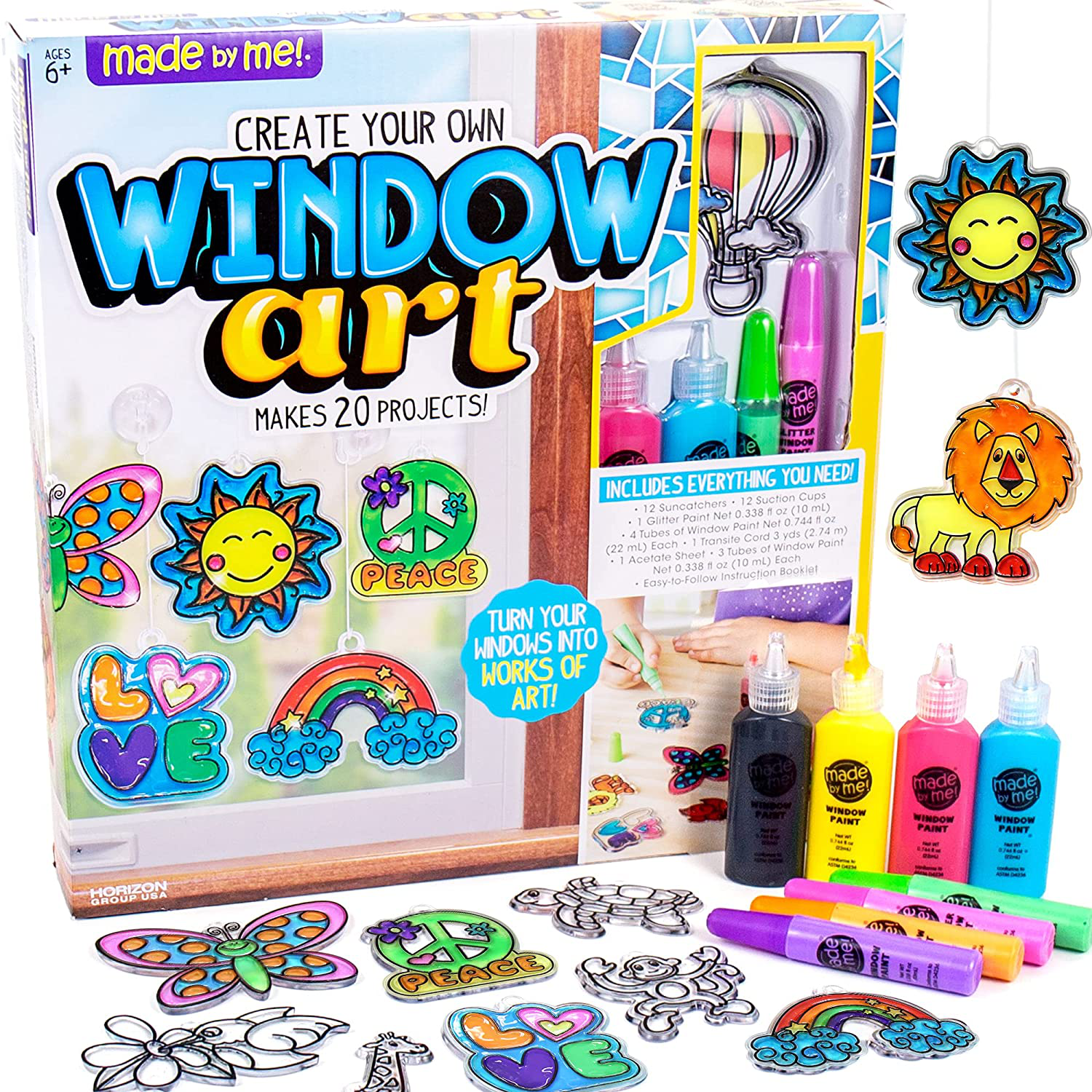 Made By Me Create Your Own Halloween Window Art by Horizon Group USA, Make 20 Projects, Includes Suncatcher Frames & Window Clings, Glow-in-The-Dark Paint, Paint Tubes, Suction Cups & Cording,Multi