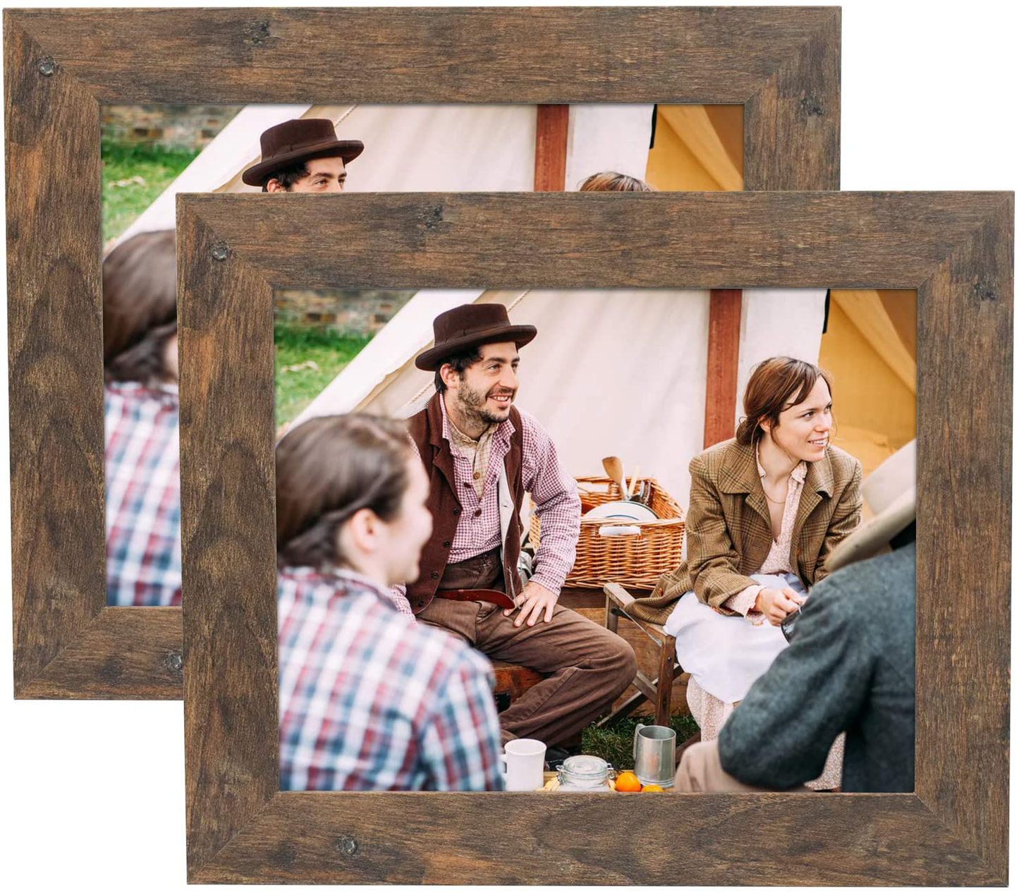 Frametory, Set of 2-8x10 Photo Frame - Brown Grain Color, Wide Moulding Design - Wall Hanger, Back Turn Buttons, Easel Stand - Wall Display or Tabletop Display