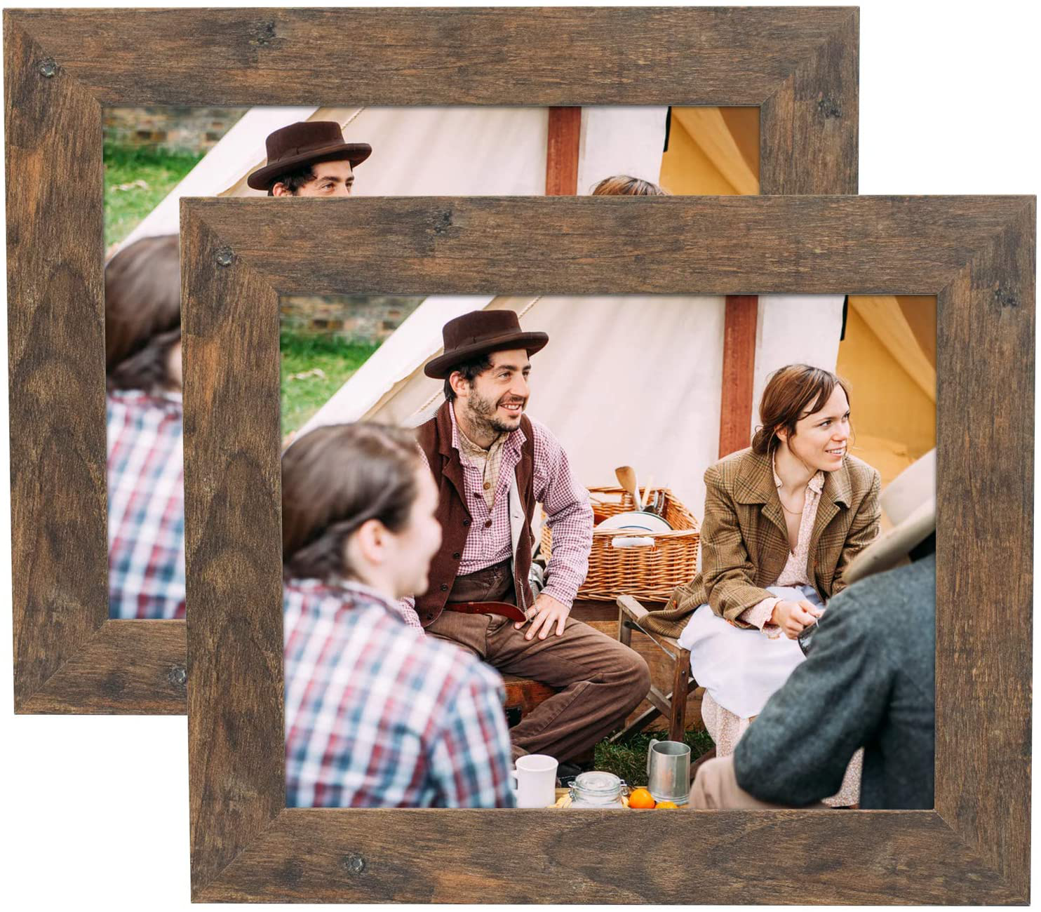 Frametory, Set of 2-8x10 Photo Frame - Brown Grain Color, Wide Moulding Design - Wall Hanger, Back Turn Buttons, Easel Stand - Wall Display or Tabletop Display