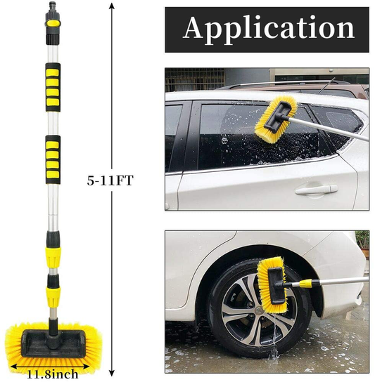 Buyplus Car Wash Brush with Long Handle - 12 Foot Telescopic Flow Through Car Washing Brush with Hose Attachment, Soft Bristle Head for RV, Trucks, No Scratch Dip Car Cleaning Water Brush