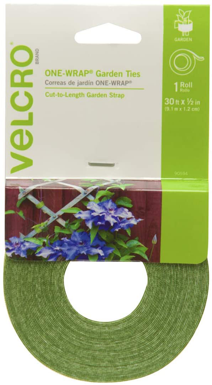 VELCRO Brand VEL-30071-USA ONE-WRAP Garden Ties | Plant Supports for Effective Growing | Strong Grips are Reusable and Adjustable | Cut-to-Length, 50 ft x 1/2 in, Green-Recycled Plastic