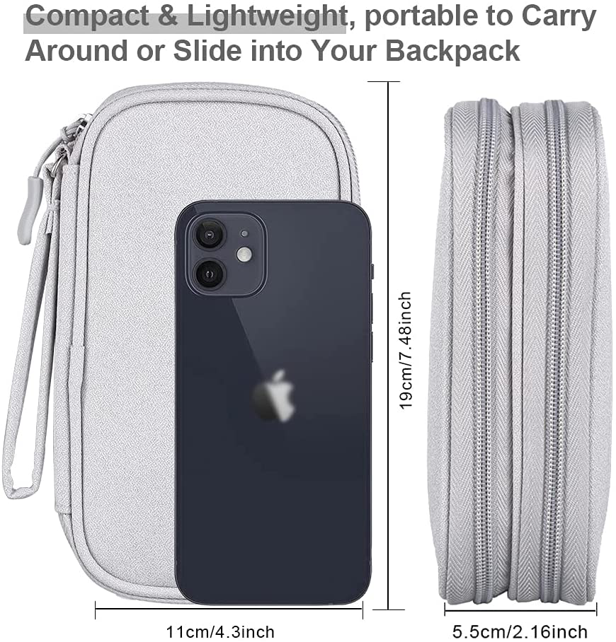 DDgro Electronics Travel Organizer, Waterproof Tech Accessories Pouch Bag for Keeping Certificates/Charger/Power Bank/Cables/Mouse/Earphone/Students’ stationeries Organized (Light Gray)