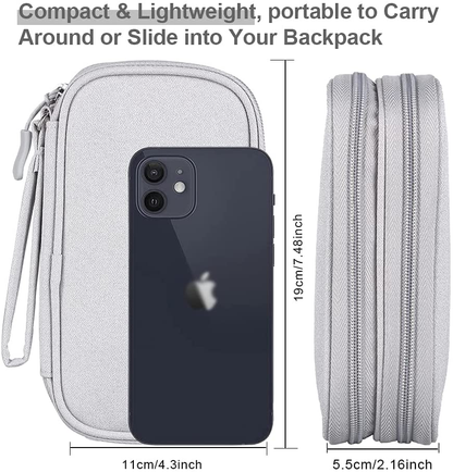 DDgro Electronics Travel Organizer, Waterproof Tech Accessories Pouch Bag for Keeping Certificates/Charger/Power Bank/Cables/Mouse/Earphone/Students’ stationeries Organized (Light Gray)