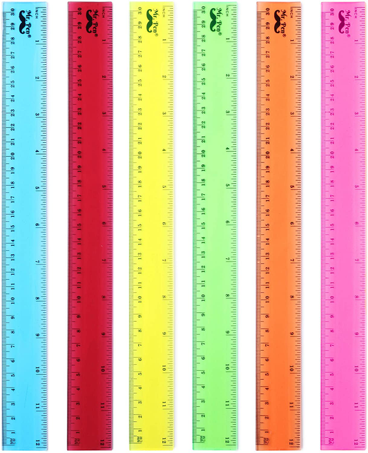 Mr. Pen- Rulers, Rulers 12 Inch, 6 Pack, Assorted Colors, Kids Ruler for School, Rulers for Kids, Ruler with Centimeters and Inches, Plastic Rulers, Kids Ruler, School Ruler, Standard Ruler, Clear