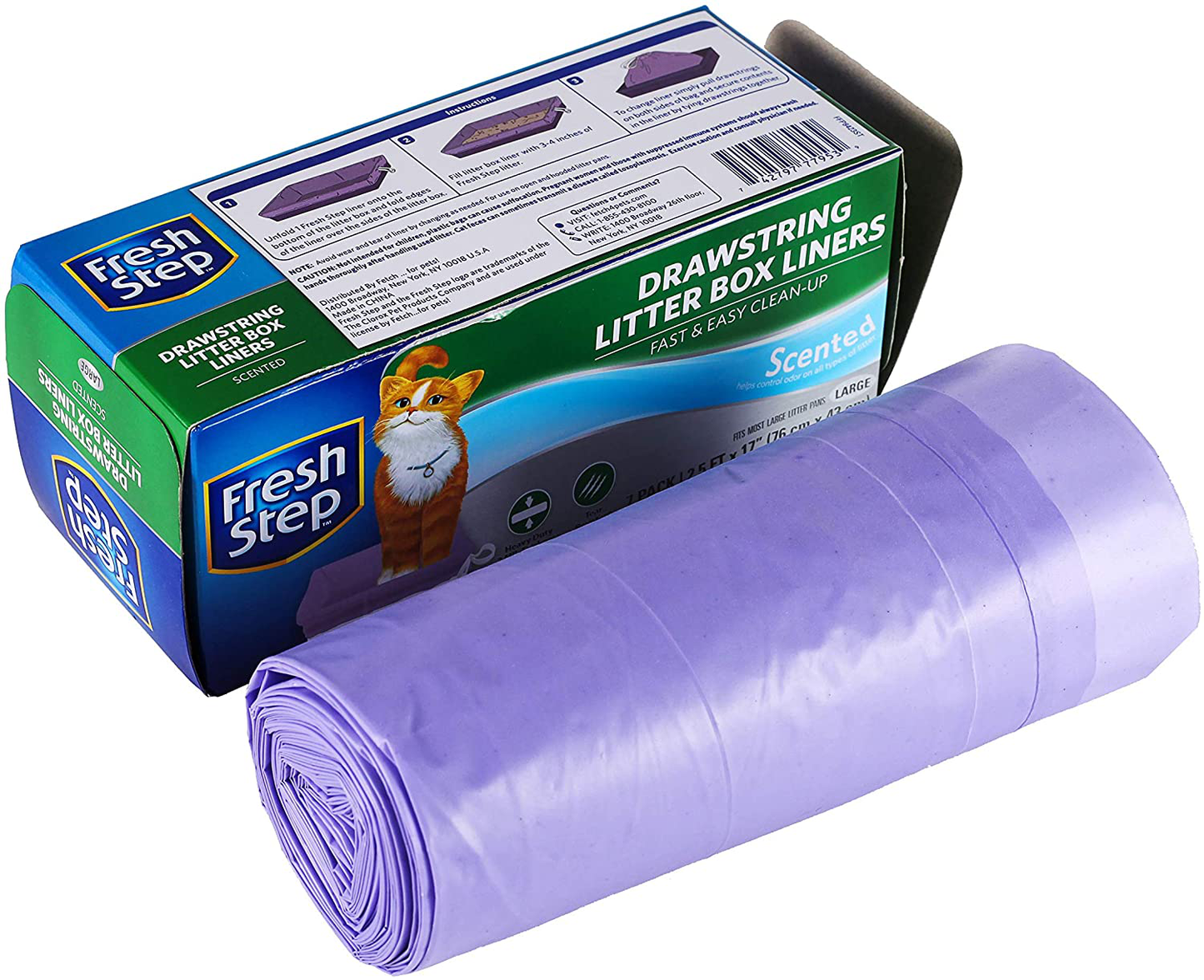 7 Count Fresh Step Drawstring Scented or Unscented Cat Litter Box Liners