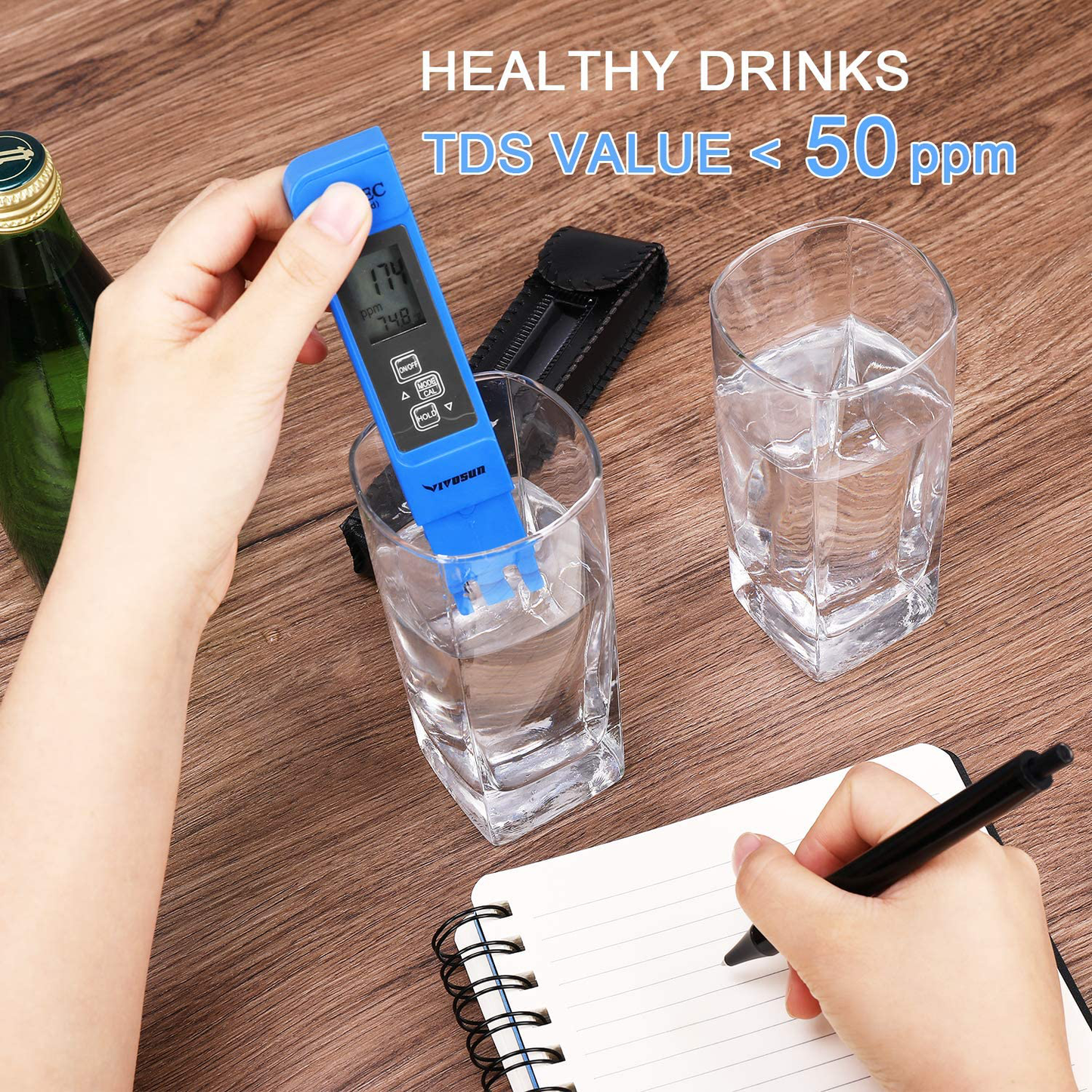VIVOSUN pH and TDS Meter Combo, 0.05ph High Accuracy Pen Type pH Meter ± 2% Readout Accuracy 3-in-1 TDS EC Temperature Meter, UL Certified