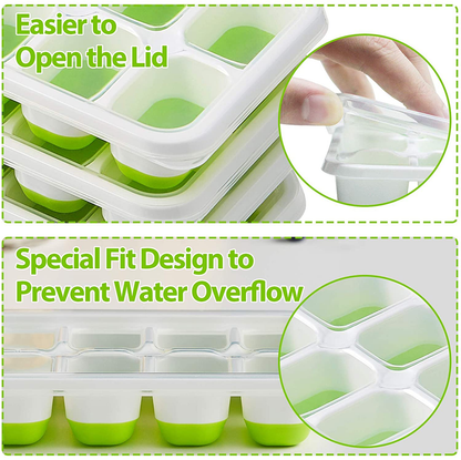 DOQAUS Ice Cube Trays 4 Pack, Easy-Release Silicone & Flexible 14-Ice Cube Trays with Spill-Resistant Removable Lid, LFGB Certified and BPA Free, for Cocktail, Freezer, Stackable Ice Trays