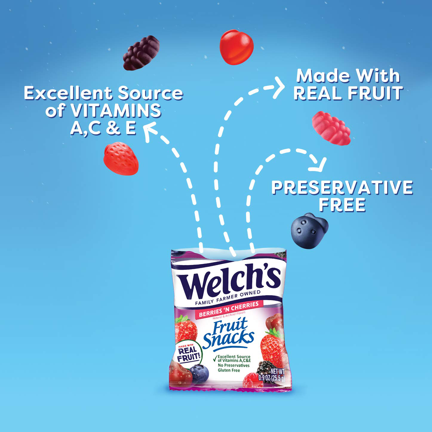 Welch's Fruit Snacks, Berries 'n Cherries, Gluten Free, Bulk Pack, 0.9 oz Individual Single Serve Bags (Pack of 40)