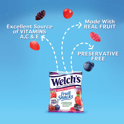 Welch's Fruit Snacks, Berries 'n Cherries, Gluten Free, Bulk Pack, 0.9 oz Individual Single Serve Bags (Pack of 40)