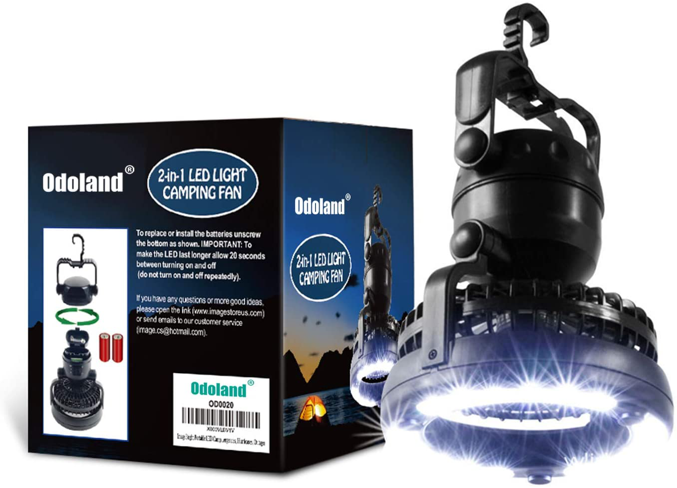 Odoland Portable LED Camping Lantern with Ceiling Fan - Hurricane Emergency Survival Kit