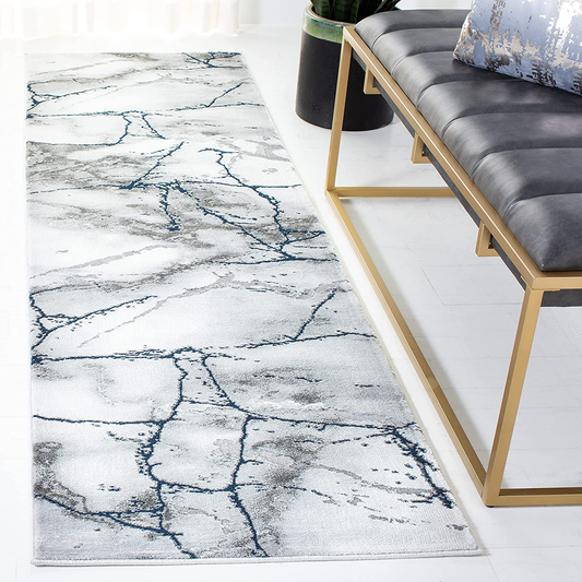 Safavieh Craft Collection CFT877M Modern Abstract Non-Shedding Stain Resistant Living Room Bedroom Runner, 2'3" x 8' , Ivory Grey / Blue