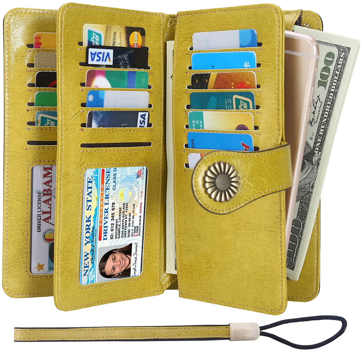 Lavemi Womens Large Capacity RFID Blocking Leather Wristlet Clutch Wallets Card Holder