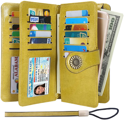 Lavemi Womens Large Capacity RFID Blocking Leather Wristlet Clutch Wallets Card Holder