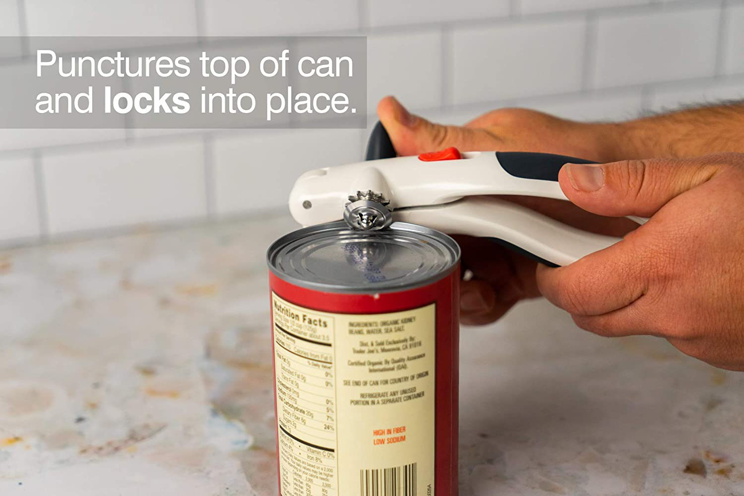 Zyliss - 20362 ZYLISS Lock N' Lift 7" Manual Handheld Can Opener with Locking Mechanism, White/Gray