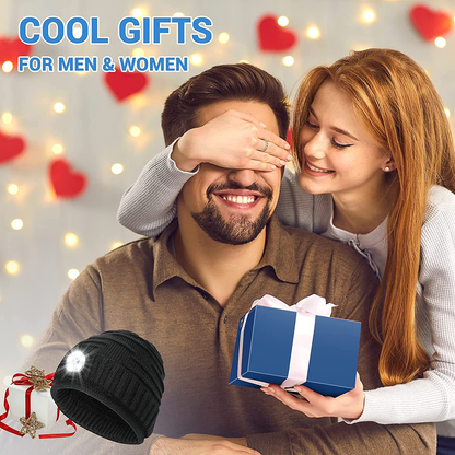 Mens Gifts Beanie Hat with Light - Christmas Stocking Stuffers Women Men Rechargeable Headlamp Cap LED Flashlight Winter Hats Camping Running Fishing Gear Gift Ideas for Dad Mom Family Boyfriend Teen