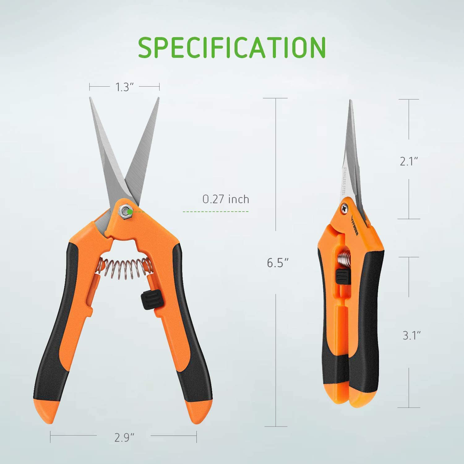 VIVOSUN 6.5 Inch Gardening Hand Pruner Pruning Shear with Straight Stainless Steel Blades Orange
