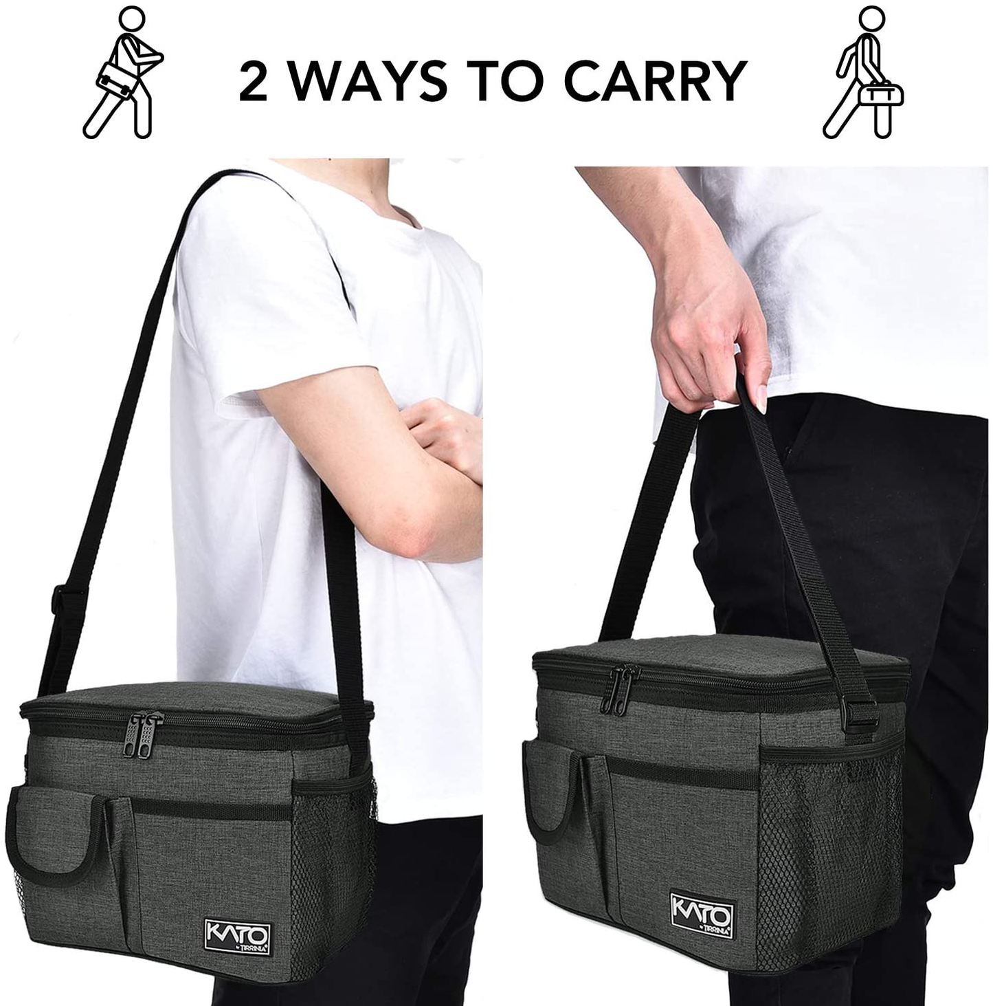 Tirrinia Insulated Lunch Bag w/Leather Handle for Women/Men, Leakproof Thermal Reusable Lunch Box Tote w/multifunctional Strap for Adult & Kids, Lunch Cooler for Work w/Durable Side Pocket, Khaki