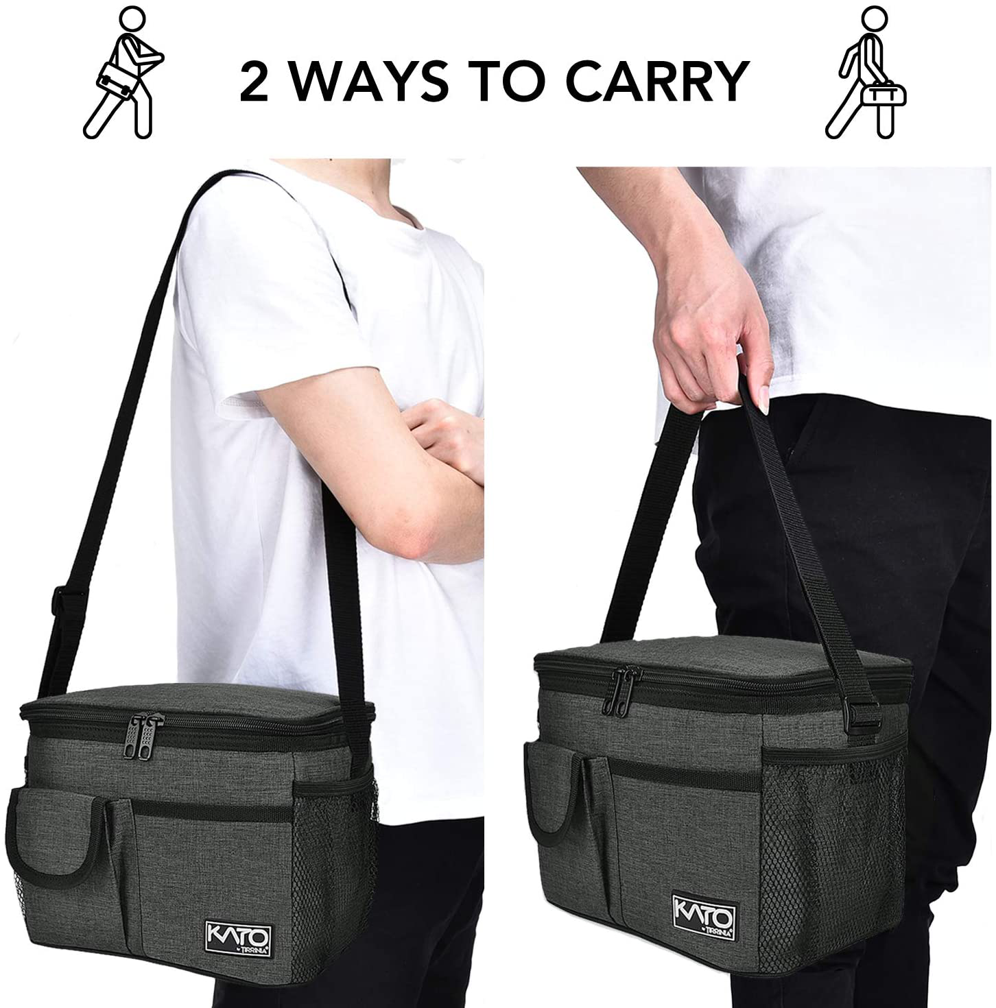 Tirrinia Insulated Lunch Bag w/Leather Handle for Women/Men, Leakproof Thermal Reusable Lunch Box Tote w/multifunctional Strap for Adult & Kids, Lunch Cooler for Work w/Durable Side Pocket, Khaki