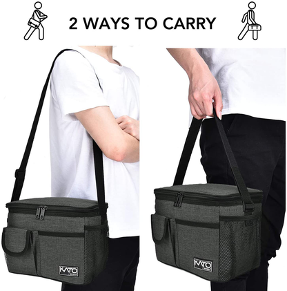 Tirrinia Insulated Lunch Bag w/Leather Handle for Women/Men, Leakproof Thermal Reusable Lunch Box Tote w/multifunctional Strap for Adult & Kids, Lunch Cooler for Work w/Durable Side Pocket, Khaki