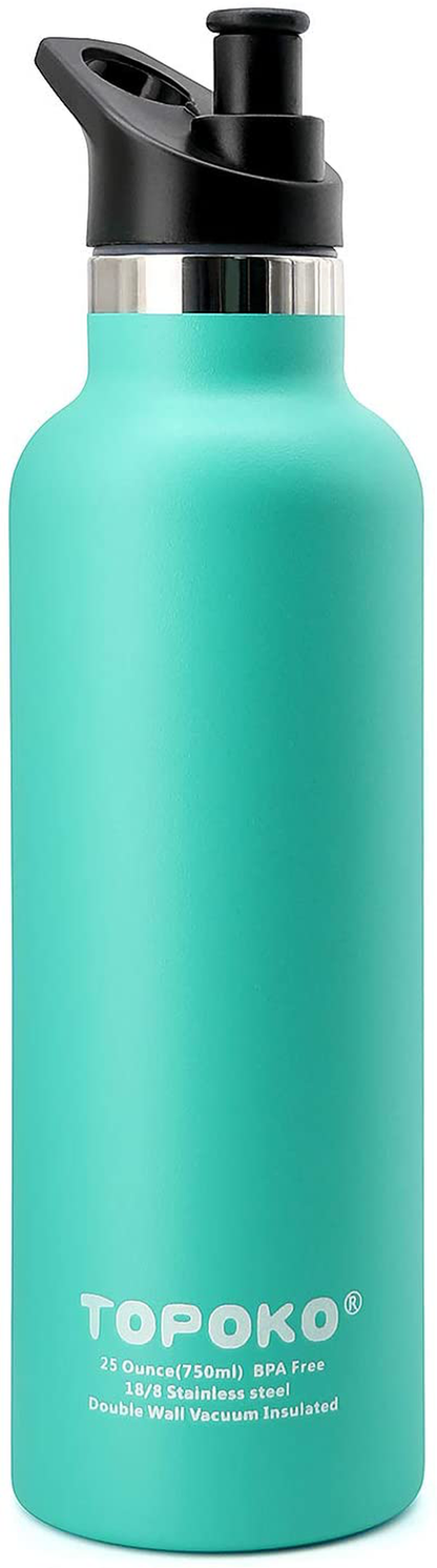 TOPOKO 25 OZ Hydro Double Wall Flask Stainless Steel Water Bottle, Bite Valve Top, Vacuum Insulated, Sweat Proof, Leak Proof Sports Thermos. Standard Mouth 25oz, BPA-Free, Keep Cold 24 Hours (Black)
