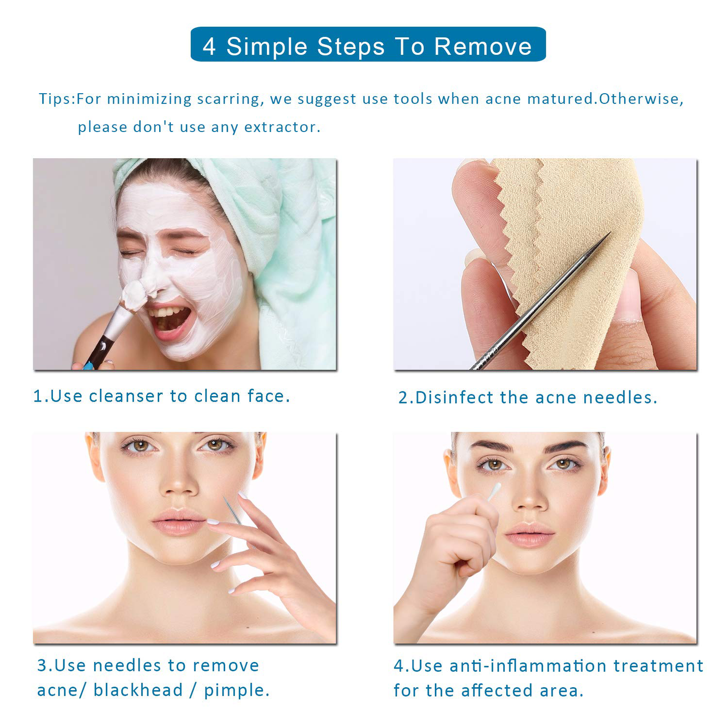 5PCS Blackhead Remover Comedone Extractor, Curved Blackhead Tweezers Kit, Professional Stainless Pimple Acne Blemish Removal Tools Kit