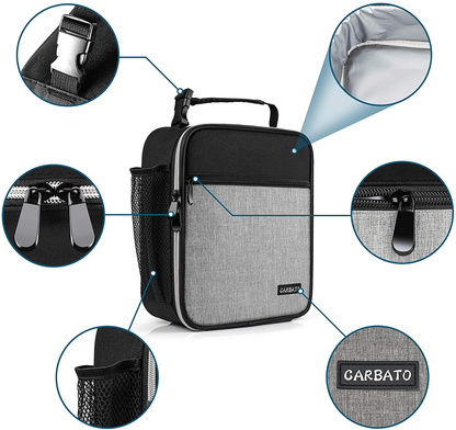 CARBATO Lunch Bag, Durable Insulated Lunch Box Reusable Adults Tote Bag Lunch Bag for Men, Women, Adults (Black Gray)