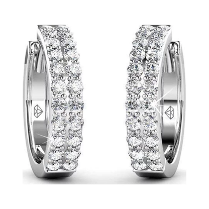 18K White Gold Plated Silver Hoop Earrings with Crystals