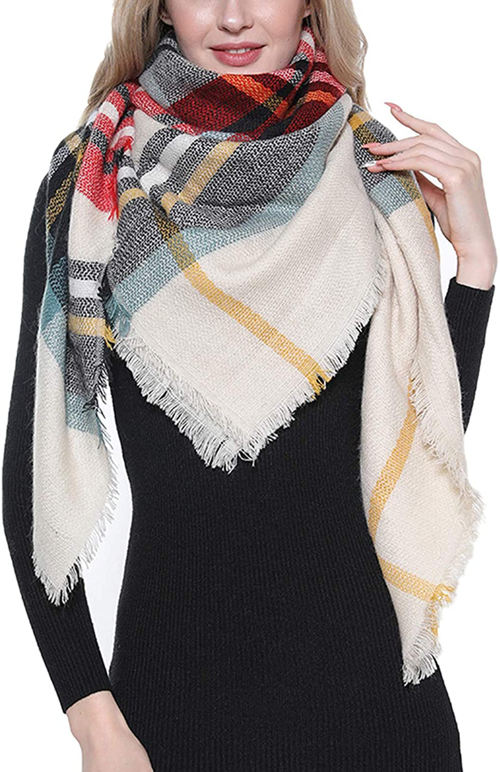 Trendy Plaid Blanket Scarf Women Big Oversized Long Scarves Warm Winter Tartan Checked Shawl Wrap Scarf Gift