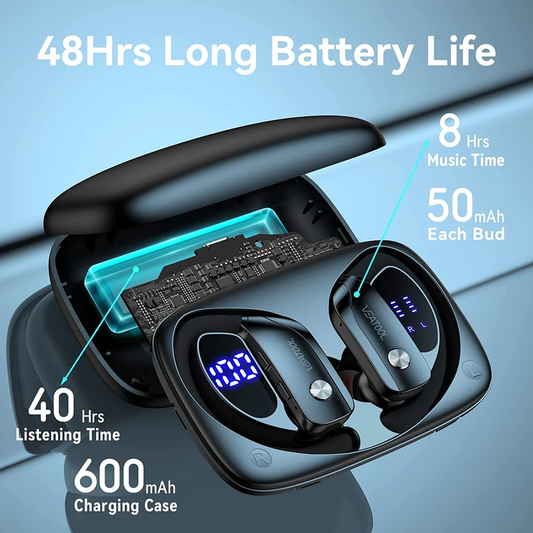 LED Display Over-Ear Wireless Earbuds Bluetooth Headphones 48Hrs Play Back with Built-In Mic