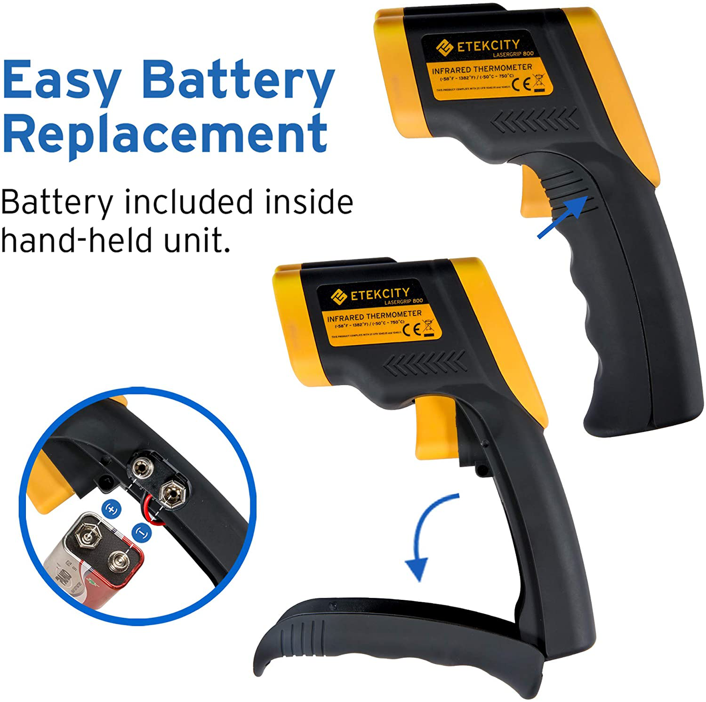 Etekcity Infrared Thermometer 800 (Not for Human) Non-Contact Digital Temperature Gun,16:1 DTS Ratio, 58℉ to 1382℉(-50℃ to 750℃), Yellow and Black