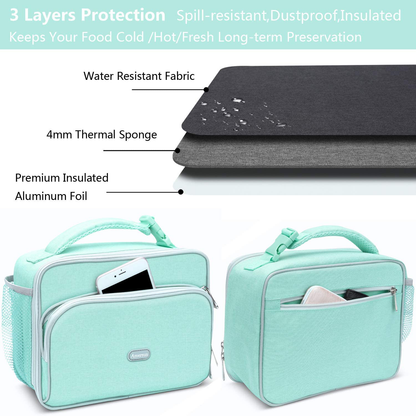 Amersun Kids Lunch Bag, Durable Insulated School Lunch Bag with Padded Liner Keeps Food Warm Cold Longer Time,Small Water-resistant Thermal Travel Office Lunch Cooler for Teen Girls-2 Pockets, Purple
