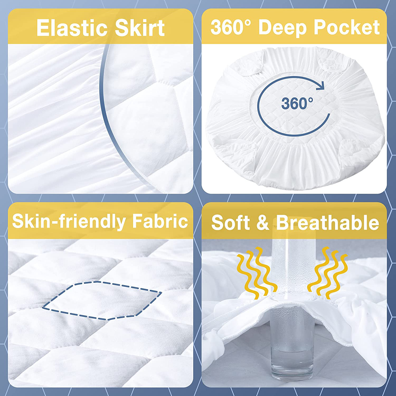 Waterproof Mattress Pad King Size, Soft and Breathable Quilted Mattress Protector, 6''-18'' Deep Pocket Fitted Mattress Cover, White