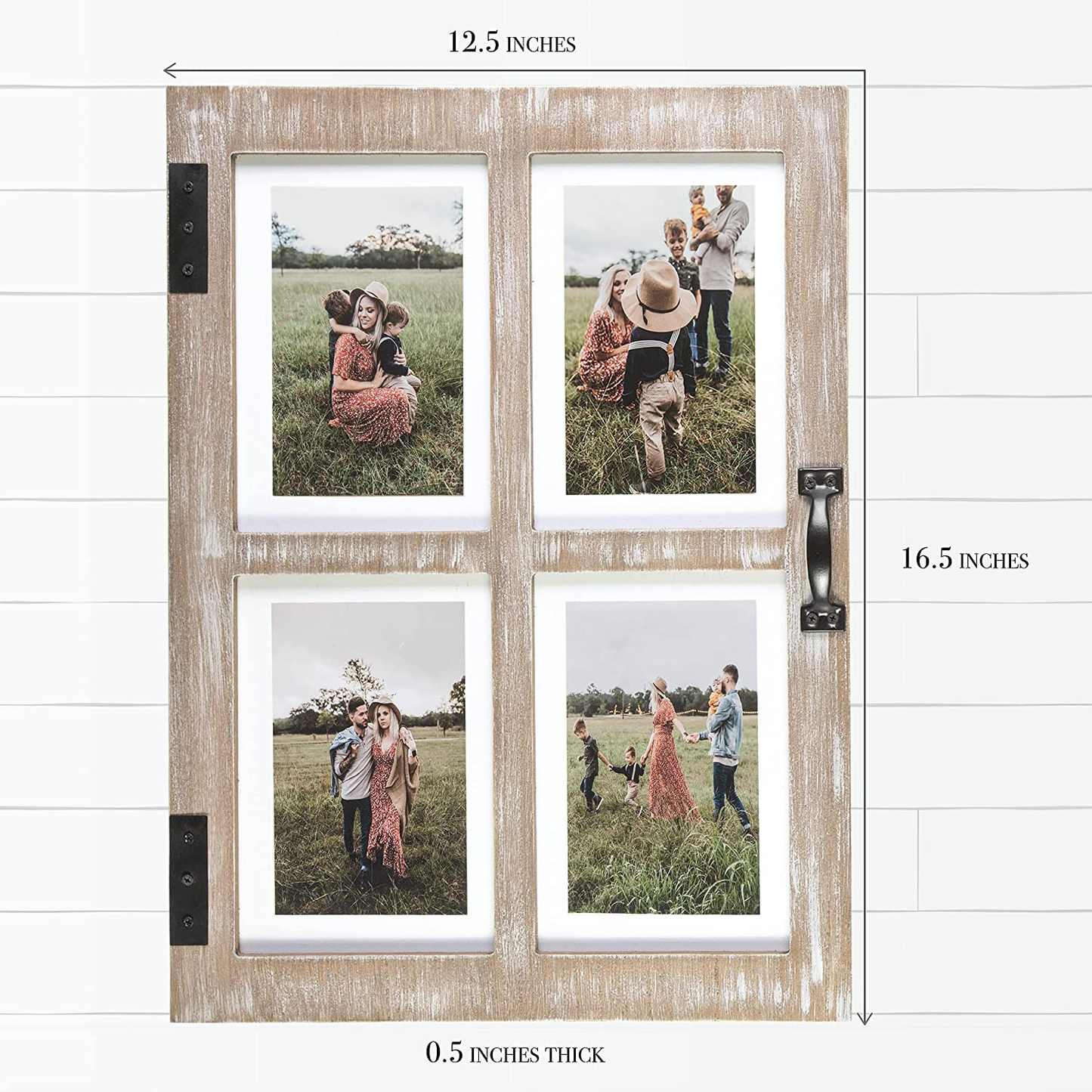 GLM Farmhouse Window Frame Holds Four 4x6 and 5x7 Photos, Farmhouse Picture Frames With Mat and Glass, Photo Collage Frame and Rustic Farmhouse Decor (Brown)