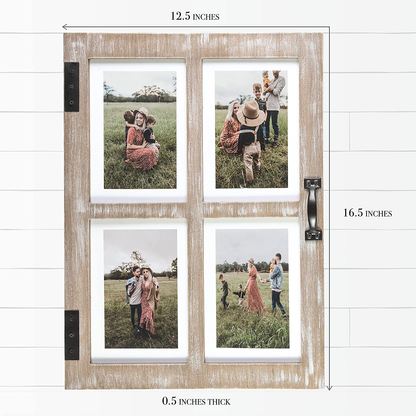 GLM Farmhouse Window Frame Holds Four 4x6 and 5x7 Photos, Farmhouse Picture Frames With Mat and Glass, Photo Collage Frame and Rustic Farmhouse Decor (Brown)