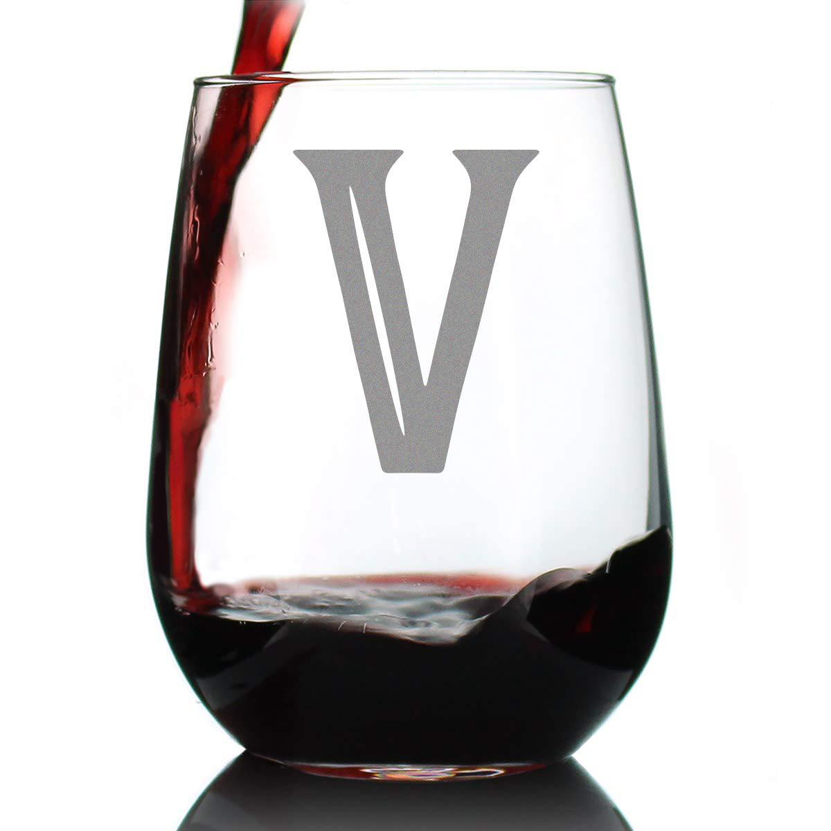 Monogram Bold Letter M - Stemless Wine Glass - Personalized Gifts for Women and Men - Large Engraved Glasses