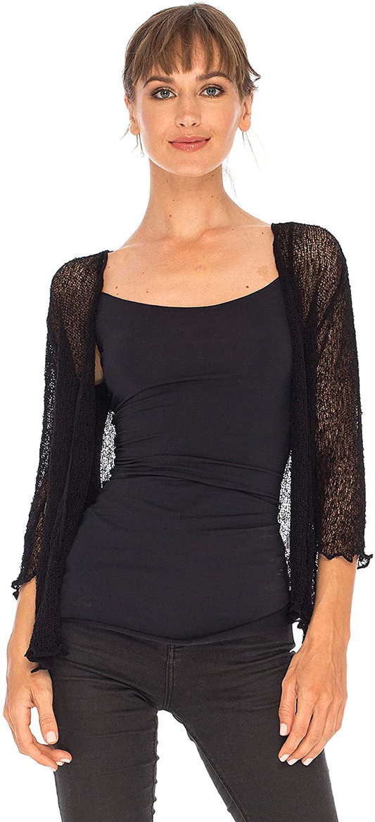 SHU-SHI Womens Sheer Shrug Tie Top Open Front Cardigan Lightweight Knit