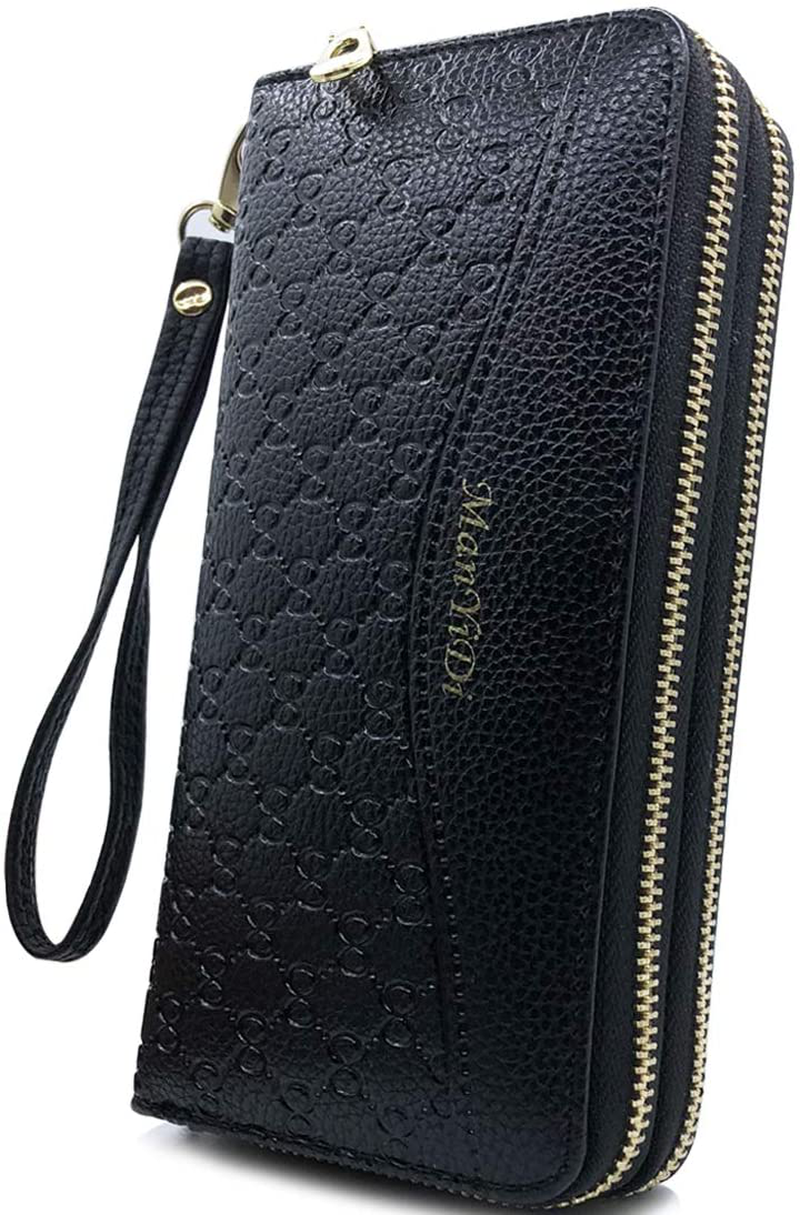 Wallet-NEWANIMA Women Multi-card Two Fold Long Zipper Clutch Purse (Style8-Black)