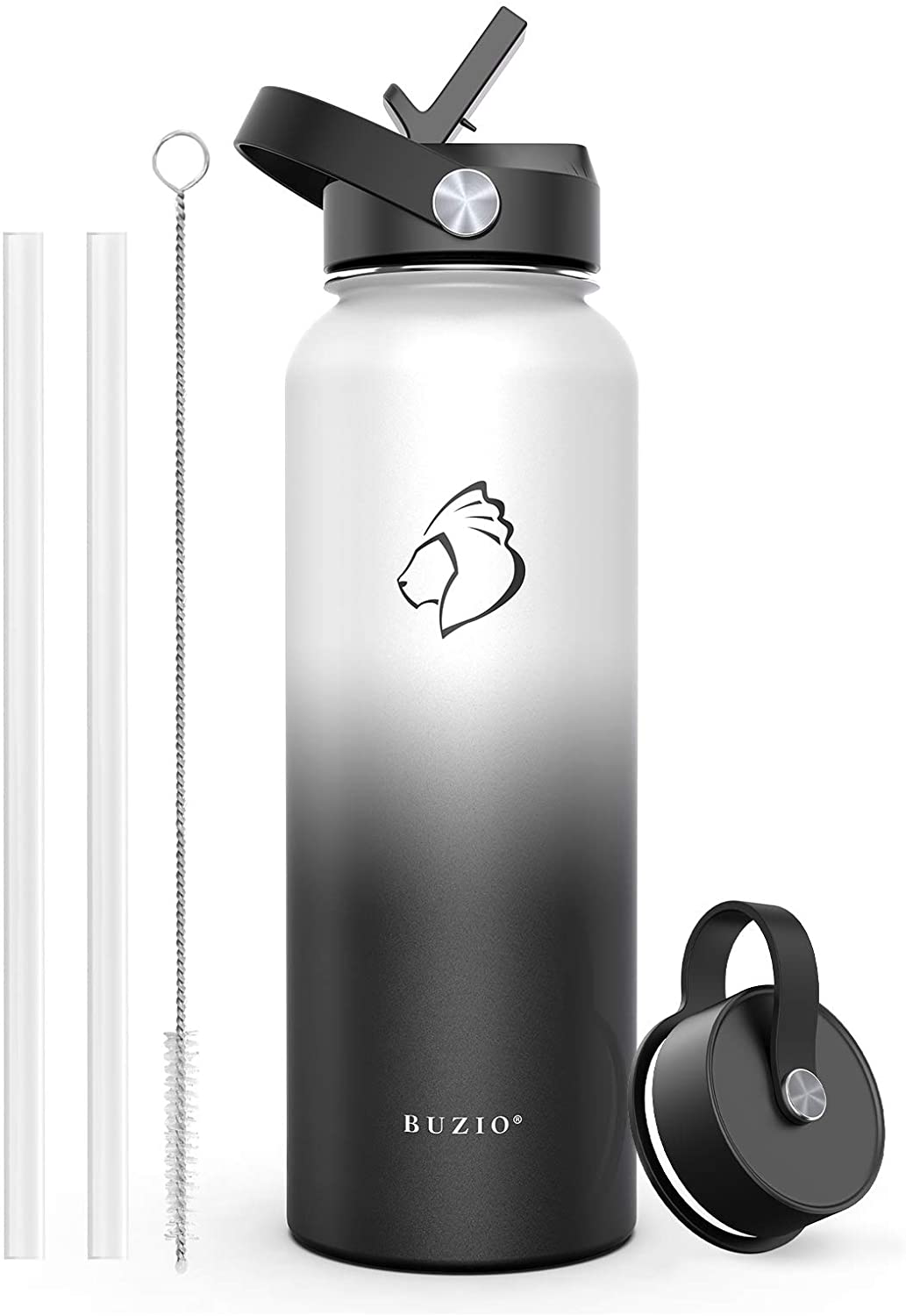 BUZIO Insulated Water Bottle with Straw Lid and Flex Cap, 32oz, 40oz, 64oz, 87oz Modern Double Vacuum Stainless Steel Water Flask, Cold for 48 Hrs Hot for 24 Hrs Simple Thermo Canteen Mug,BPA-Free