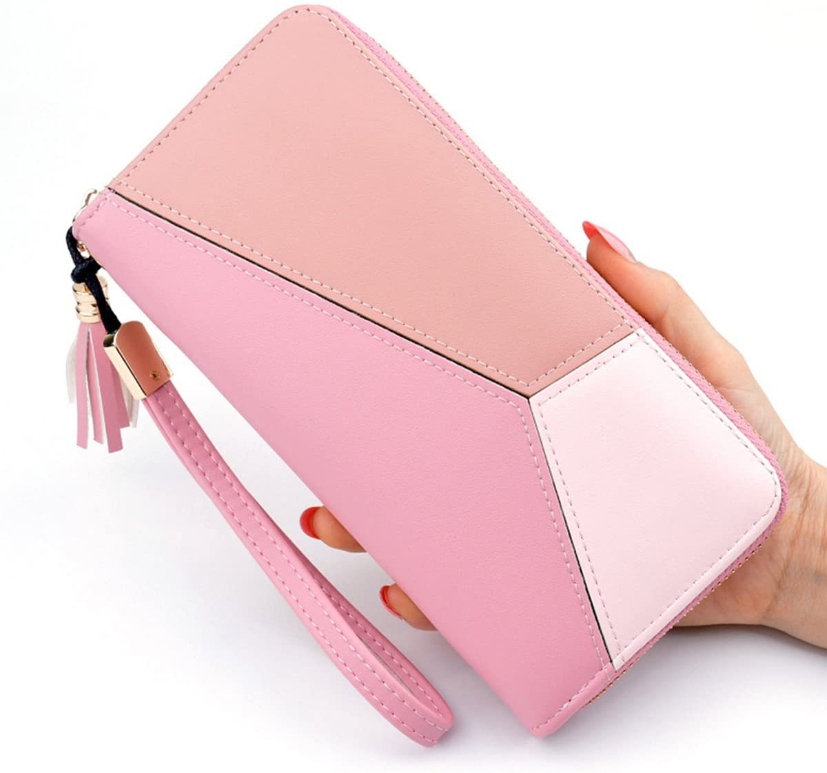 Wallet-NEWANIMA Women Multi-card Two Fold Long Zipper Clutch Purse (Style8-Black)