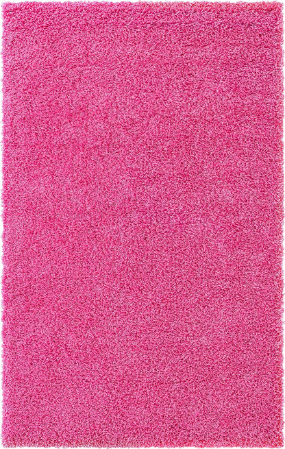 Unique Loom Solo Solid Shag Collection Area Modern Plush Rug Lush & Soft, 5' 0 x 8' 0, Bubblegum Pink