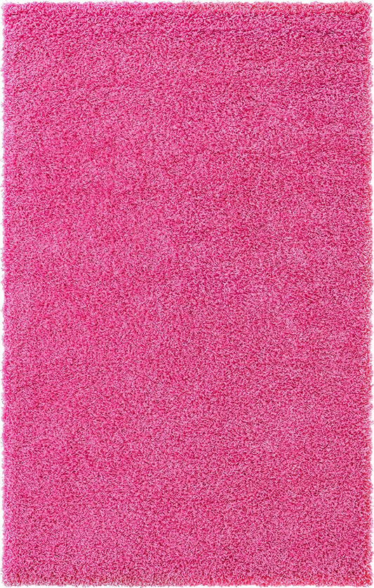 Unique Loom Solo Solid Shag Collection Area Modern Plush Rug Lush & Soft, 5' 0 x 8' 0, Bubblegum Pink