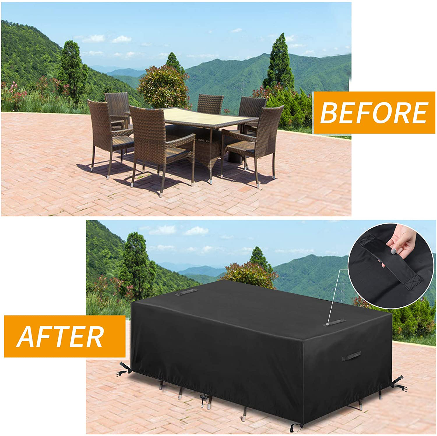 ESSORT Outdoor Furniture Cover Waterproof Patio Table Covers, 4-6 Seats Heavy Duty Windproof Square Garden Table Sofa Cover, UV-Resistan (83.5''x48.4''x29'')