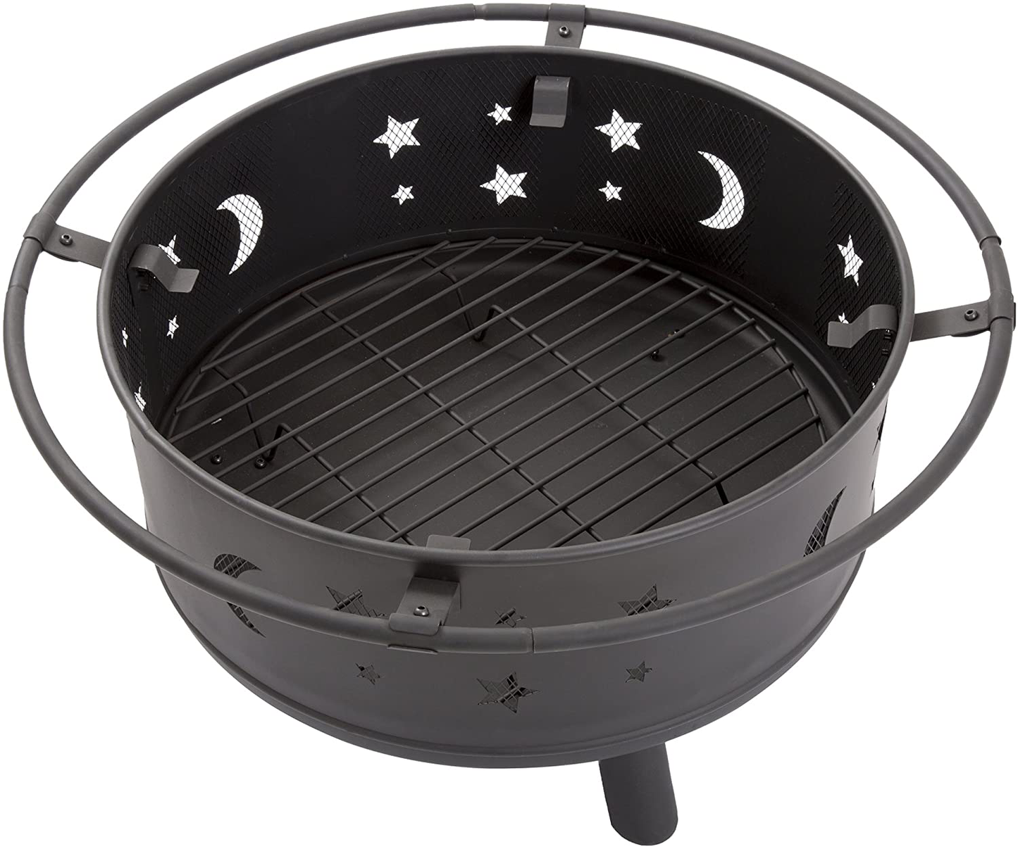 Fire Pit Set, Wood Burning Pit - Includes Screen, Cover and Log Poker- Great for Outdoor and Patio, 30 inch Round Star and Moon Firepit by Pure Garden