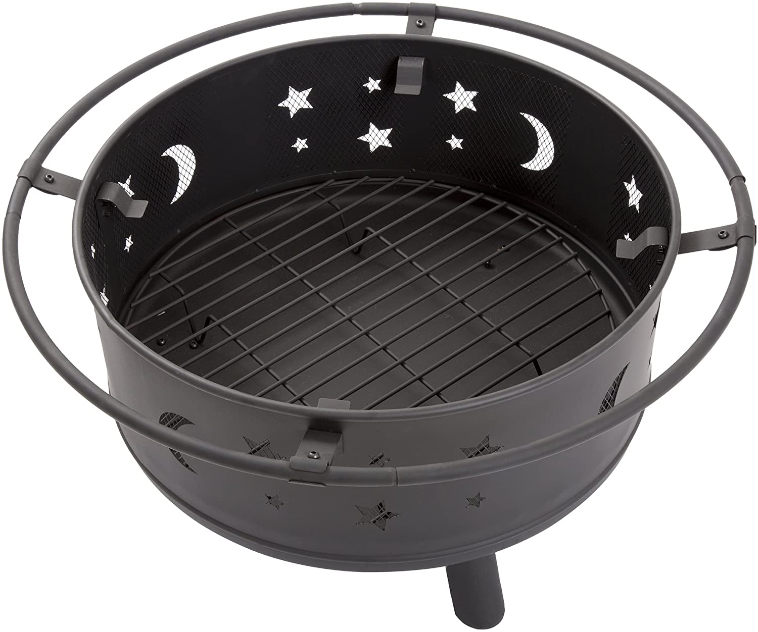 Fire Pit Set, Wood Burning Pit - Includes Screen, Cover and Log Poker- Great for Outdoor and Patio, 30 inch Round Star and Moon Firepit by Pure Garden