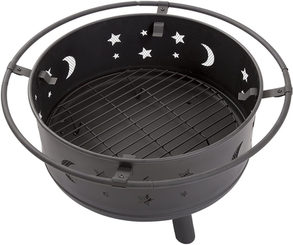 Fire Pit Set, Wood Burning Pit - Includes Screen, Cover and Log Poker- Great for Outdoor and Patio, 30 inch Round Star and Moon Firepit by Pure Garden