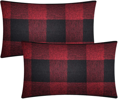 Set of 2 Lumbar Throw Pillow Covers Farmhouse Classic Retro Checkers Plaids Cotton Linen Decorative Square Pillowcase Cushion Cover for Sofa Bedroom Car
