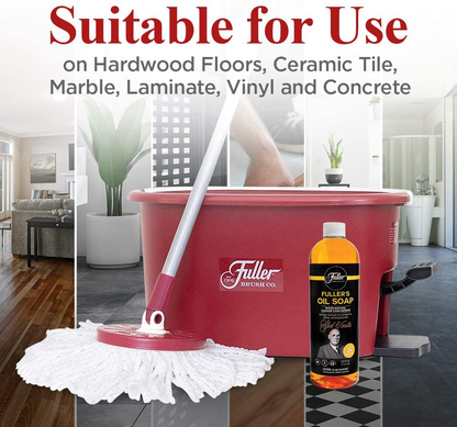Fuller Brush Spin Mop Bucket System - Easy Wring, 360° Spin - Streak Free Floor Cleaning - 2 Microfiber Mop Heads – Plus Fuller’s Double Strength Oil Soap