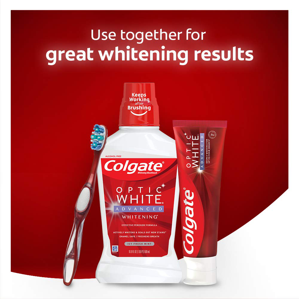Colgate Optic White Advanced Teeth Whitening Toothpaste with Fluoride, 2% Hydrogen Peroxide, Sparkling White - 3.2 Ounce (3 Pack)