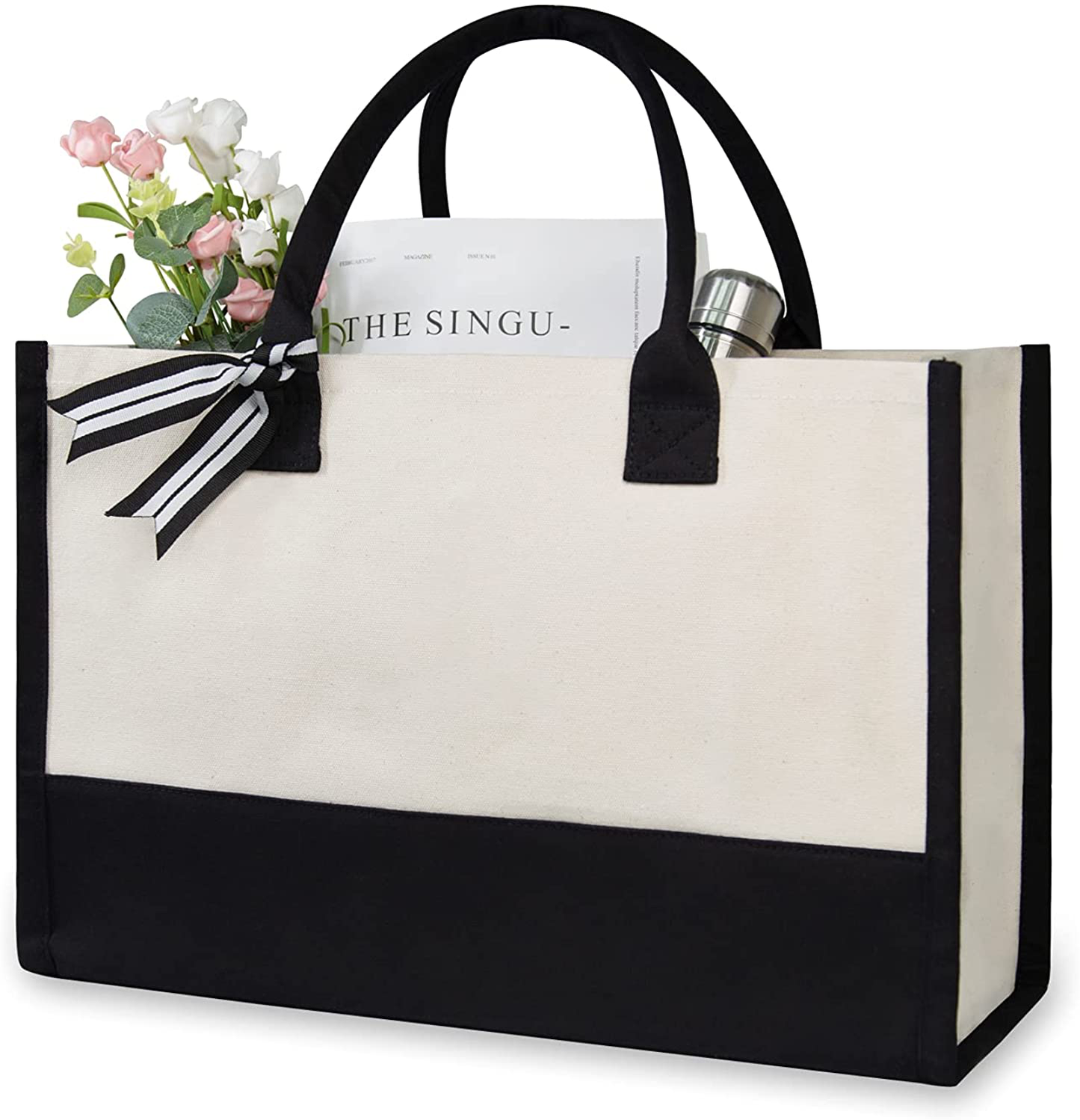 Personalized Initial Canvas Beach Bag, Monogrammed Gift Tote Bag for Women