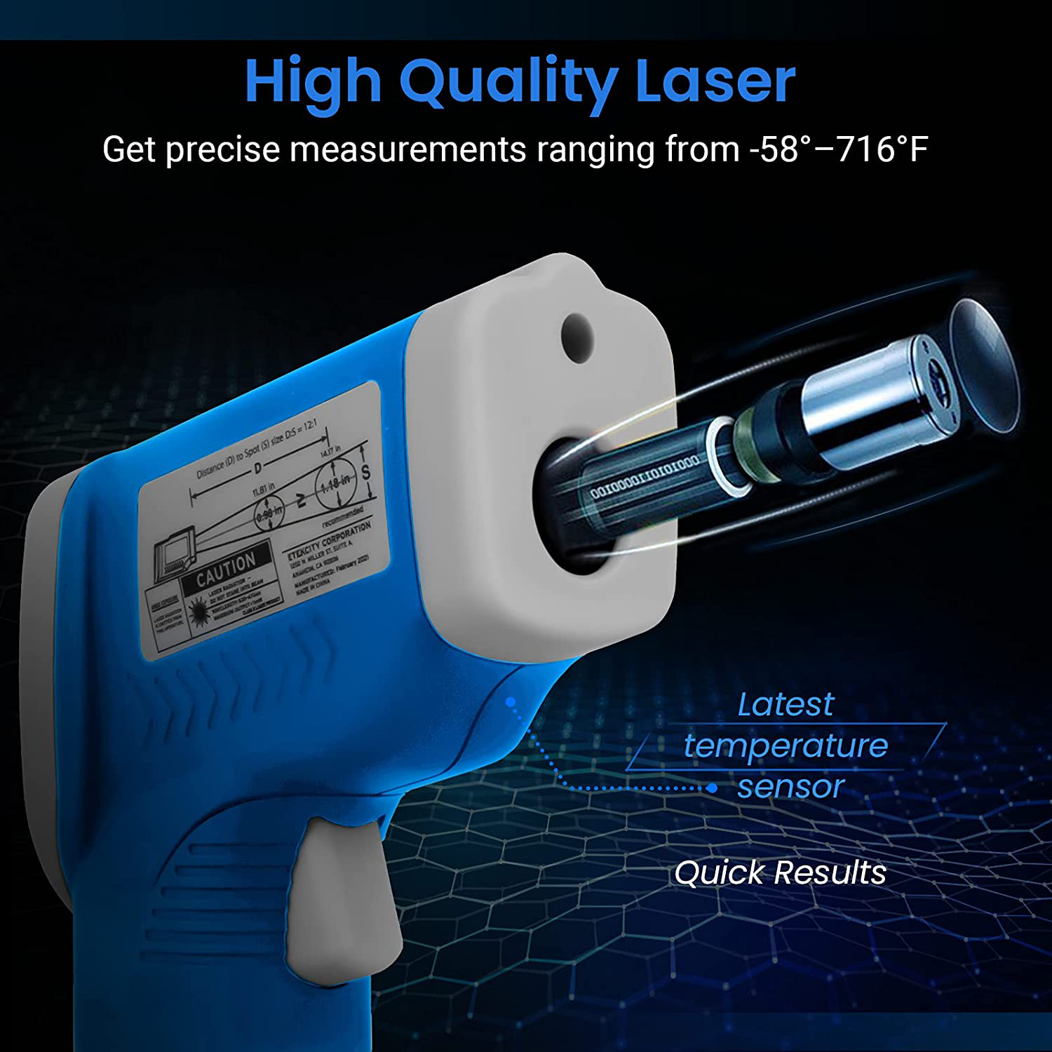 Etekcity Gun Non-contact-58°F ~1022°F (-50°C ~ 550°C) ith Adjustable Emissivity & Max Measure for Meat Refrigerator Pool Oven, Blue